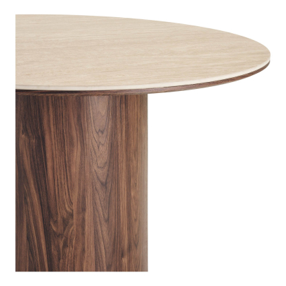 Delphi spisebord med keramisk bordplade, travertin/mørkebrun, Ø120 cm