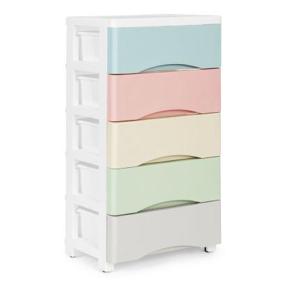 Kommode med 5 skuffer og hjul, pastelfarver, 75 x 27 x 39 cm