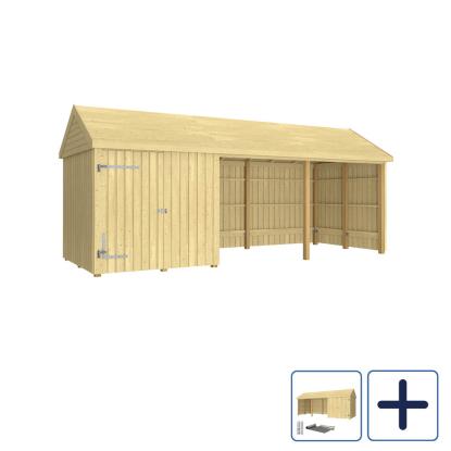 PLUS Classic Multi havehus i 3 moduler med enkeltdør og åben front, natur/nåletræ