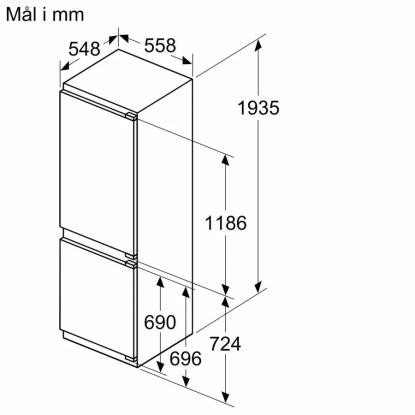 Siemens iQ300 integrerbart kølefryseskab KI96NVFD0, 215 + 75 liter