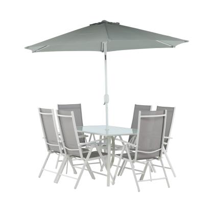 Venture Design Brekki havebordssæt med parasol, grå/hvid