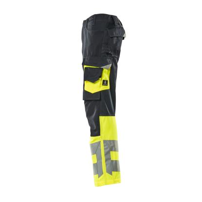 MASCOT SAFE SUPREME Leeds arbejdsbukser med knælommer, mørk marine/hi-vis gul