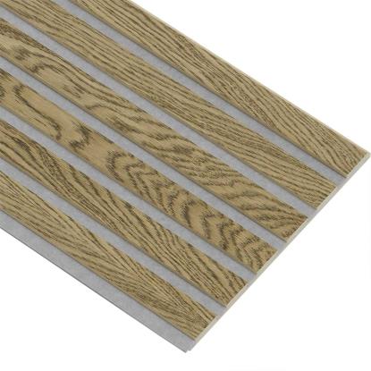I-Wood Medio+ Original akustikpanel, mørkebrun olieret, grå filt og lys kerne, egefiner, 16 x 300 mm