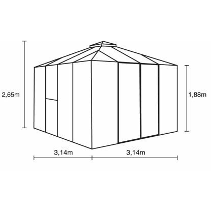Vitavia Fortuna 10200 drivhus, sort, 10,2 m², 3 mm hærdet glas + 10 mm polytag