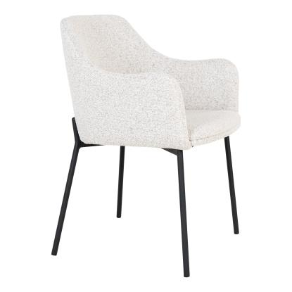 Spisebordsstol, hvid bouclé med sorte ben