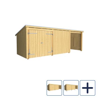 PLUS Nordic havehus i 3 moduler med dobbeltdør og lukket/åben front, natur/nåletræ, 14 m²